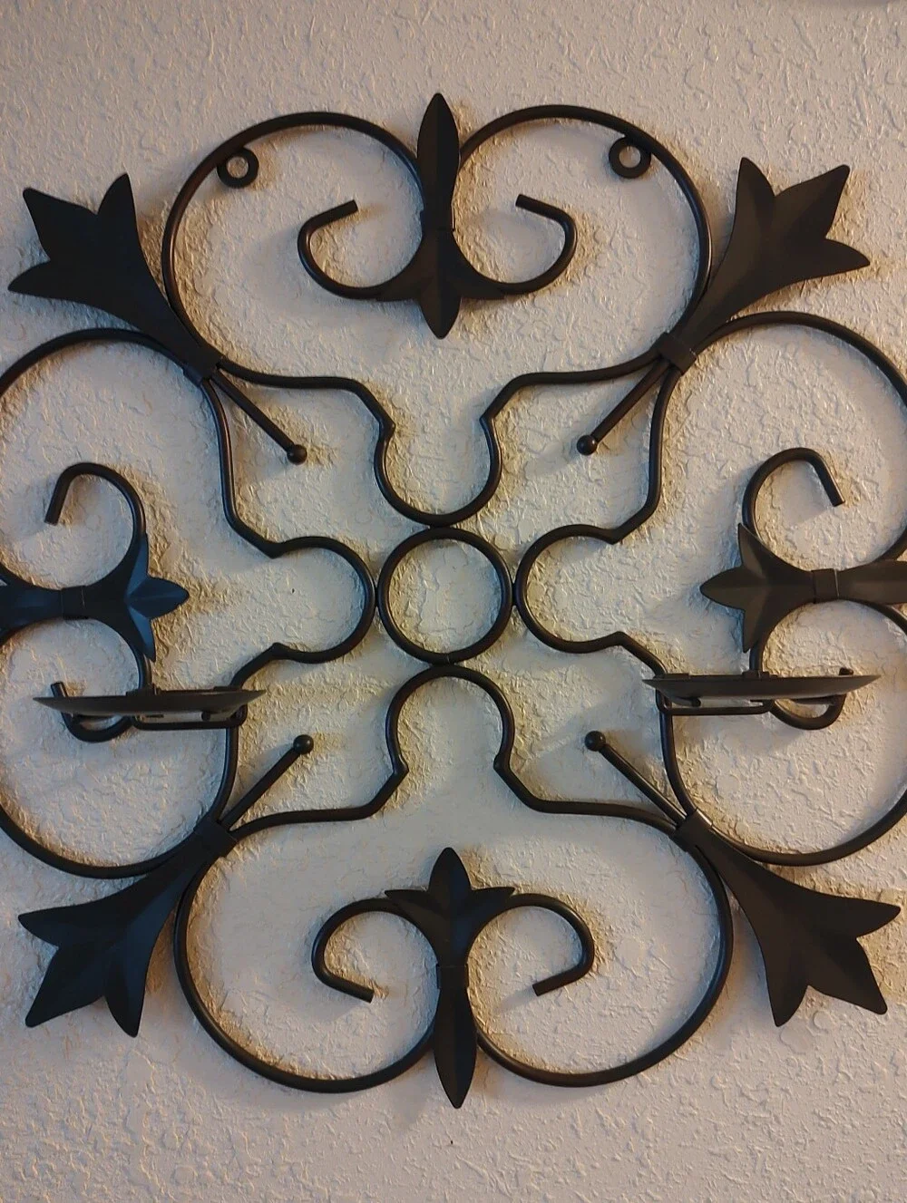 Metal Scroll Wall Candle Sconce Decor - Gray Ornamental Iron Design